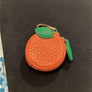 Orange Fruit-Shaped Faux Leather Coin Pouch with Green Leaf